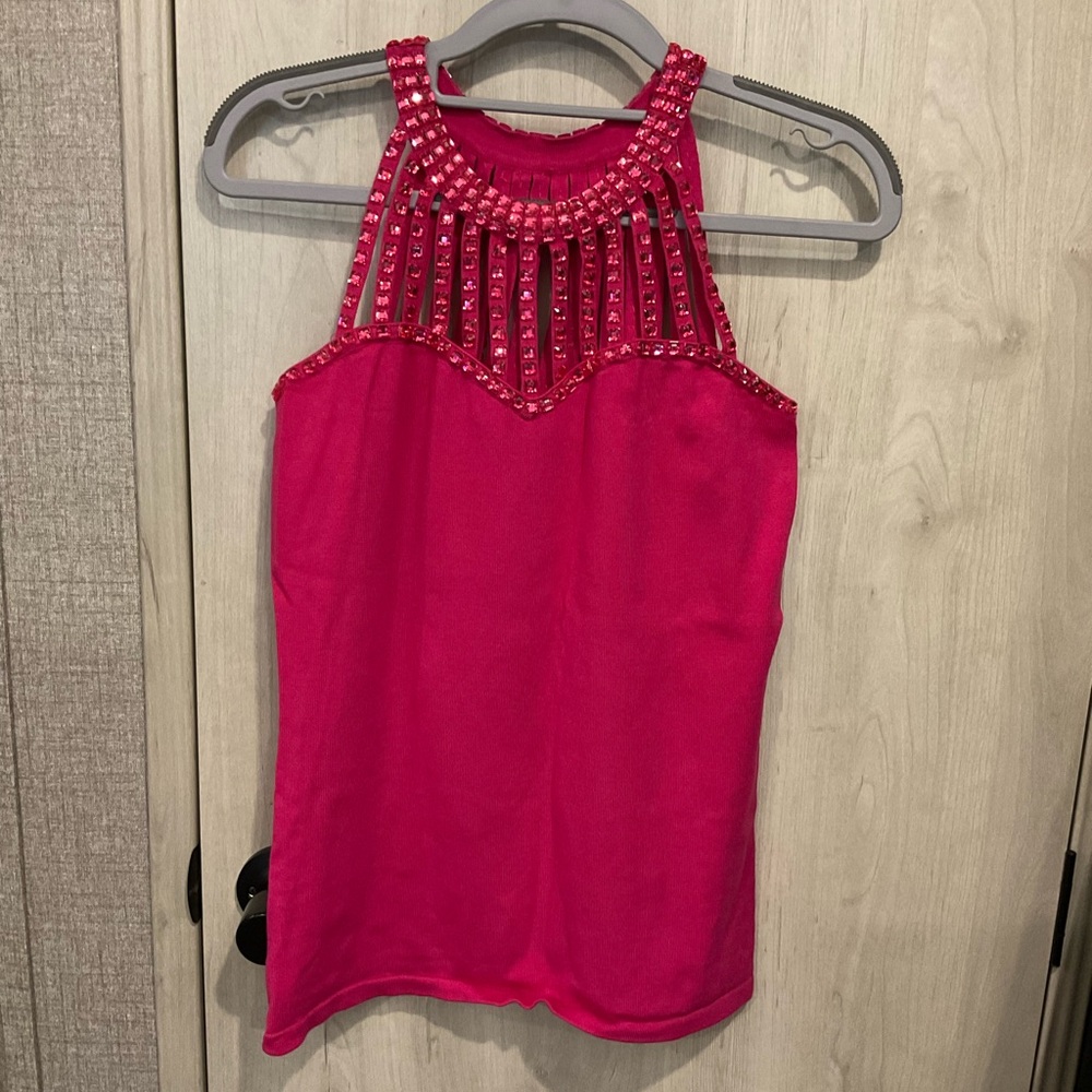 Carina Womens Sleeveless Pink Blouse W/ Beaded Neck Size L